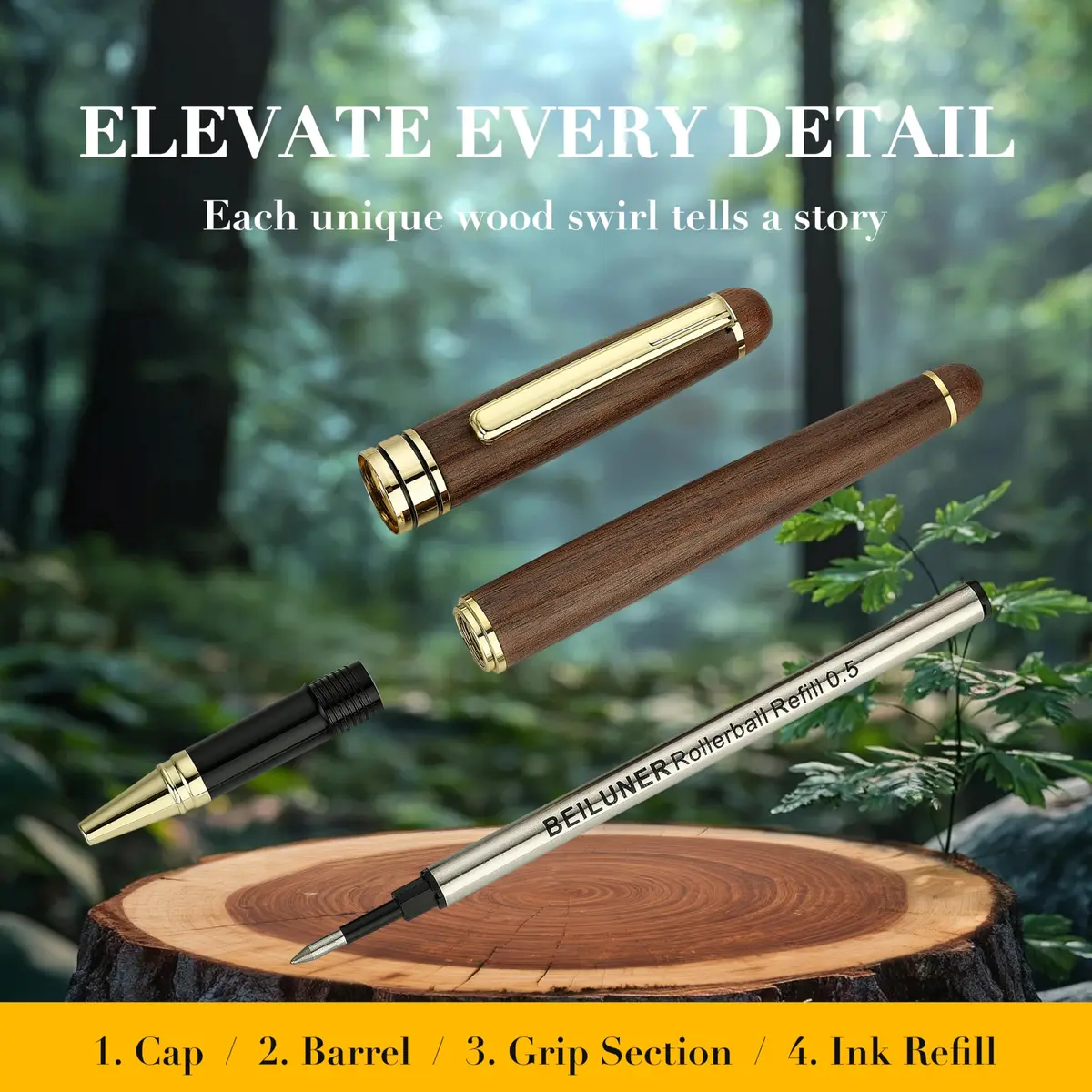BEILUNER Walnut Wood Rollerball Pen Set | Vintage Handcrafted Writing Instrument for Professionals & Gift - view 6