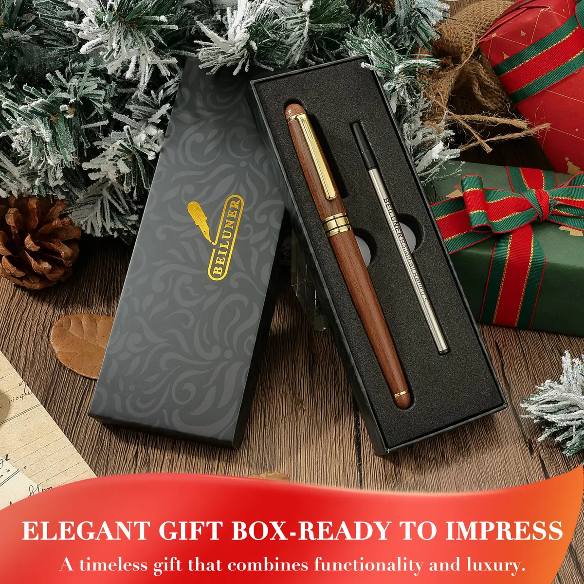 BEILUNER Walnut Wood Rollerball Pen Set | Vintage Handcrafted Writing Instrument for Professionals & Gift - view 7