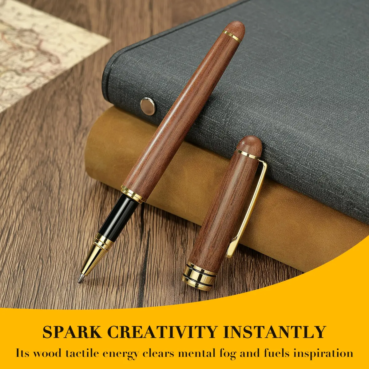 BEILUNER Walnut Wood Rollerball Pen Set | Vintage Handcrafted Writing Instrument for Professionals & Gift - view 8