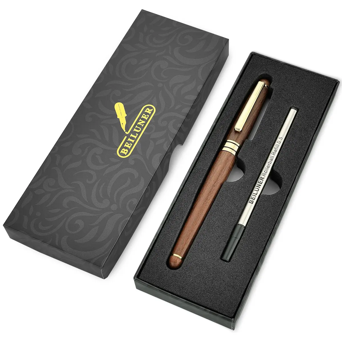 BEILUNER Walnut Wood Rollerball Pen Set | Vintage Handcrafted Writing Instrument for Professionals & Gift - view 9