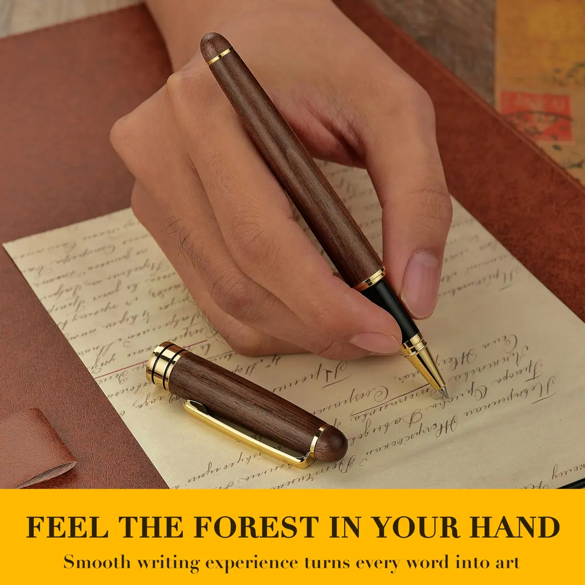 BEILUNER Walnut Wood Rollerball Pen Set | Vintage Handcrafted Writing Instrument for Professionals & Gift - view 4