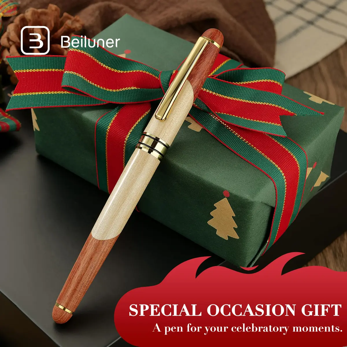 BEILUNER Luxury Wood Rollerball Pen Writing Set, Maple with Gold Finish | Vintage Handcrafted Gift - view 5