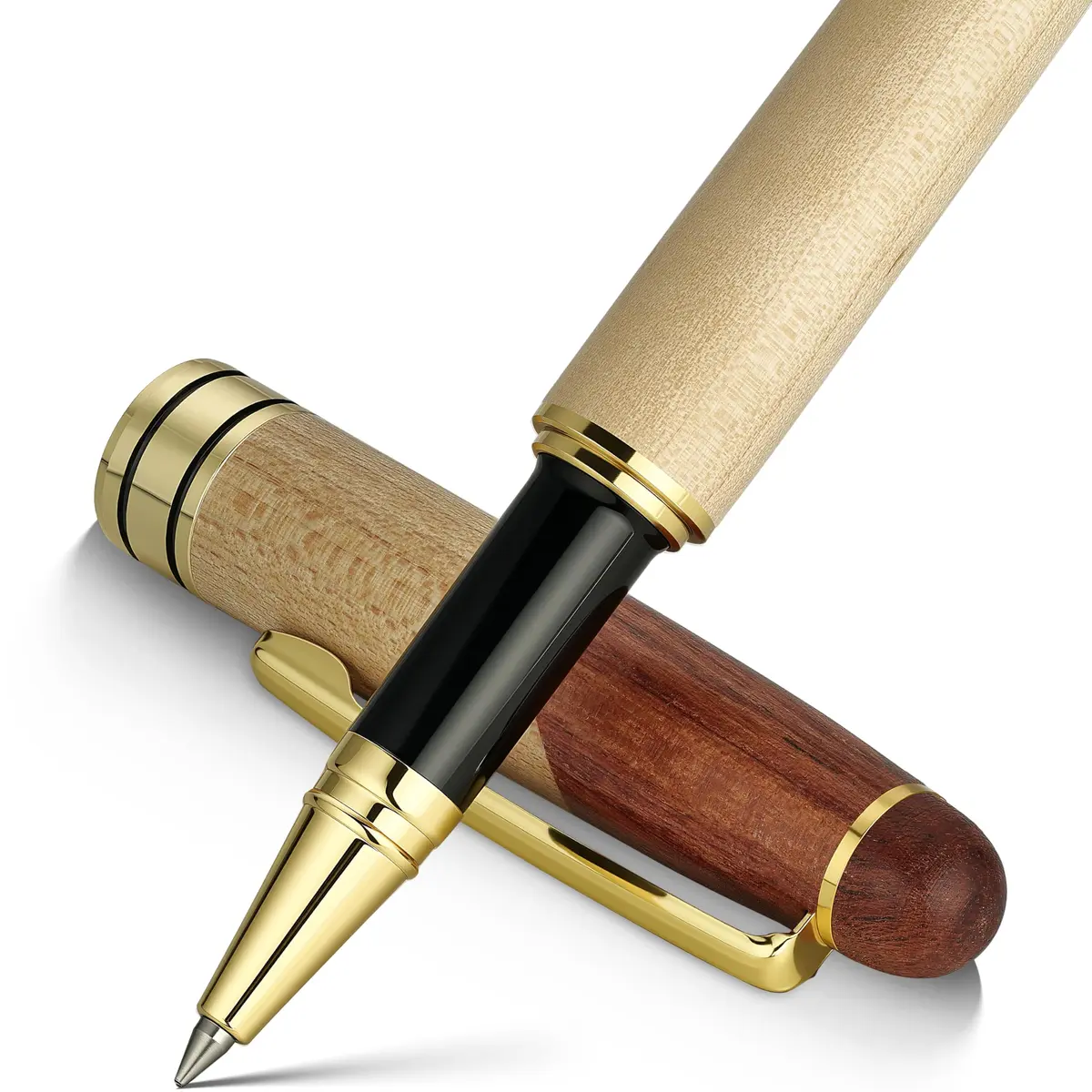 BEILUNER Luxury Wood Rollerball Pen Writing Set, Maple with Gold Finish | Vintage Handcrafted Gift - main product image