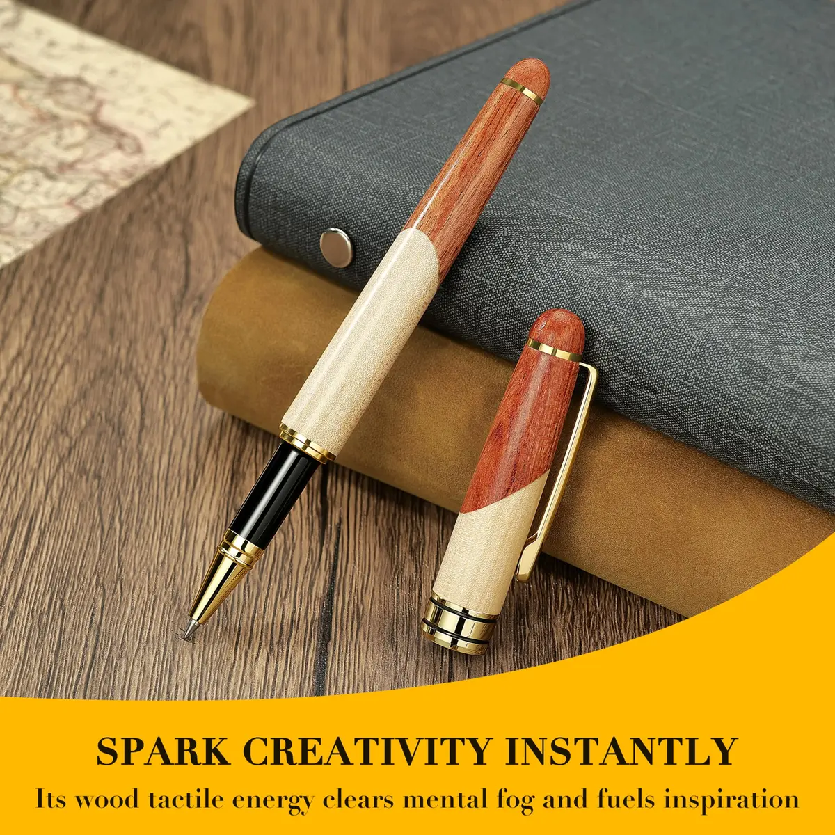 BEILUNER Luxury Wood Rollerball Pen Writing Set, Maple with Gold Finish | Vintage Handcrafted Gift - view 8