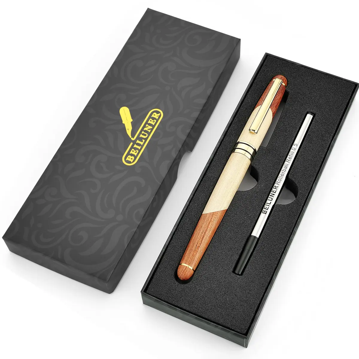 BEILUNER Luxury Wood Rollerball Pen Writing Set, Maple with Gold Finish | Vintage Handcrafted Gift - view 9