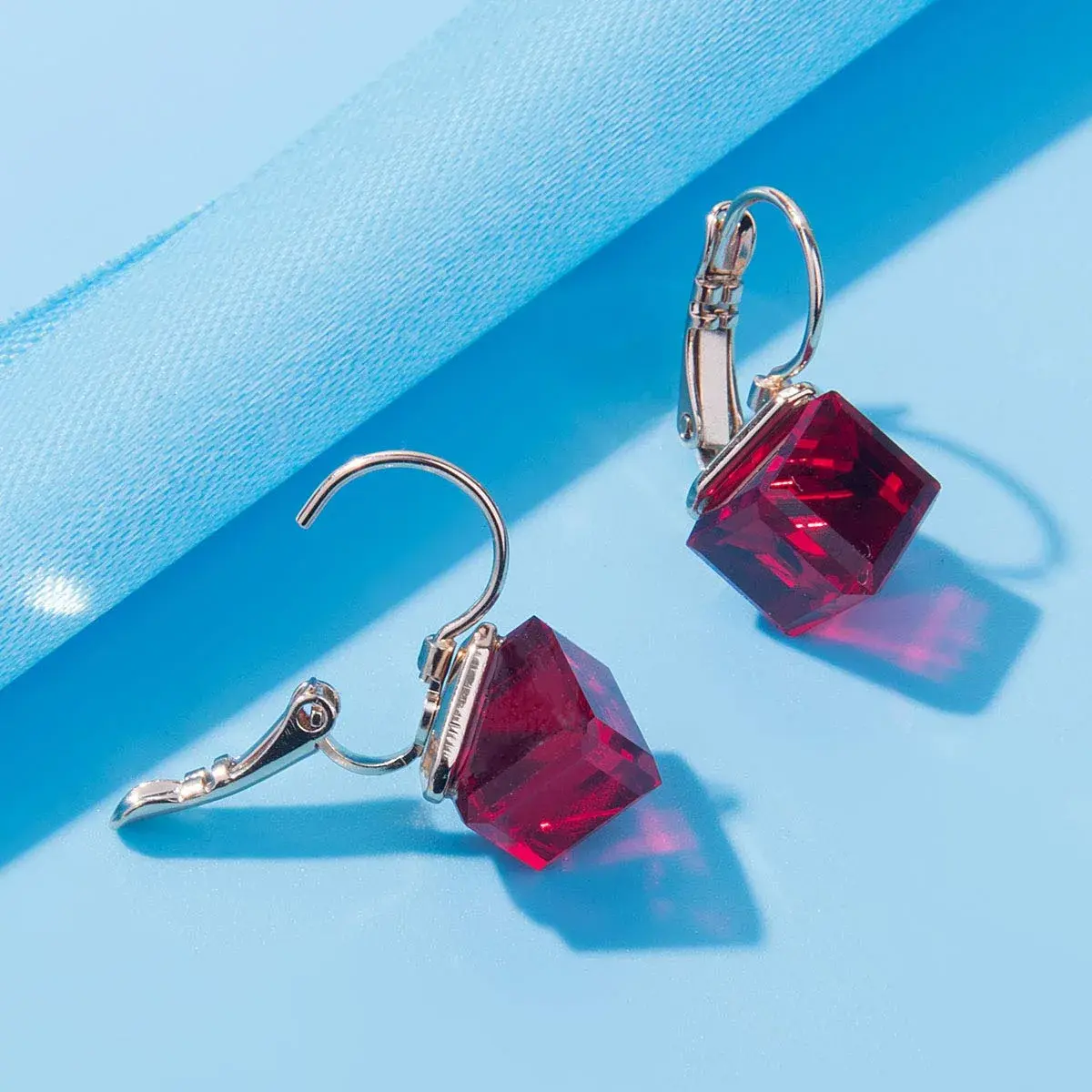 EVEVIC Austrian Crystal Cube Drop Leverback Earrings for Women | 14K Rose Gold Plated Hypoallergenic Jewelry - view 8