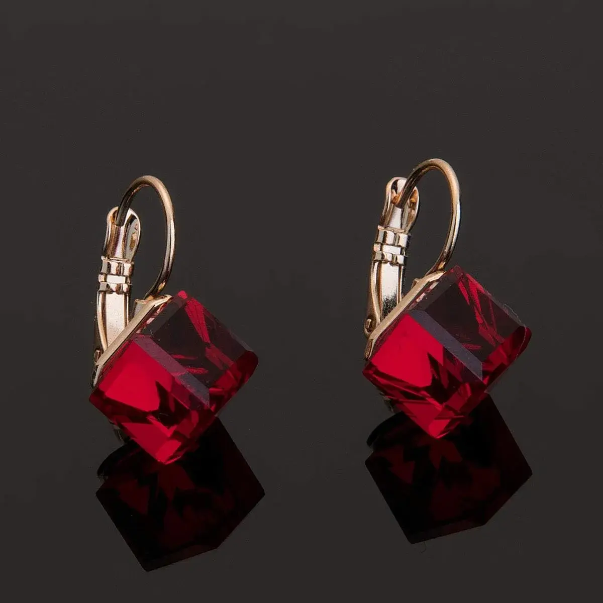 EVEVIC Austrian Crystal Cube Drop Leverback Earrings for Women | 14K Rose Gold Plated Hypoallergenic Jewelry - view 3