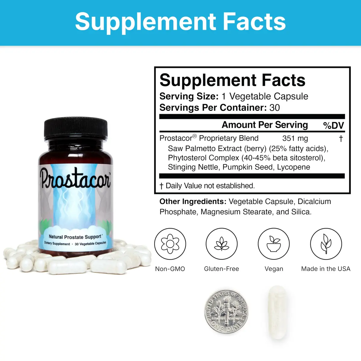 Prostacor Natural Prostate Support Supplement for Men, Vegan, Gluten-Free 30 Count (Pack of 1) | Supports Healthy Urine Flow, Fewer Urges, Bladder Control, and Uninterrupted, Restful Sleep Through the Night - view 6