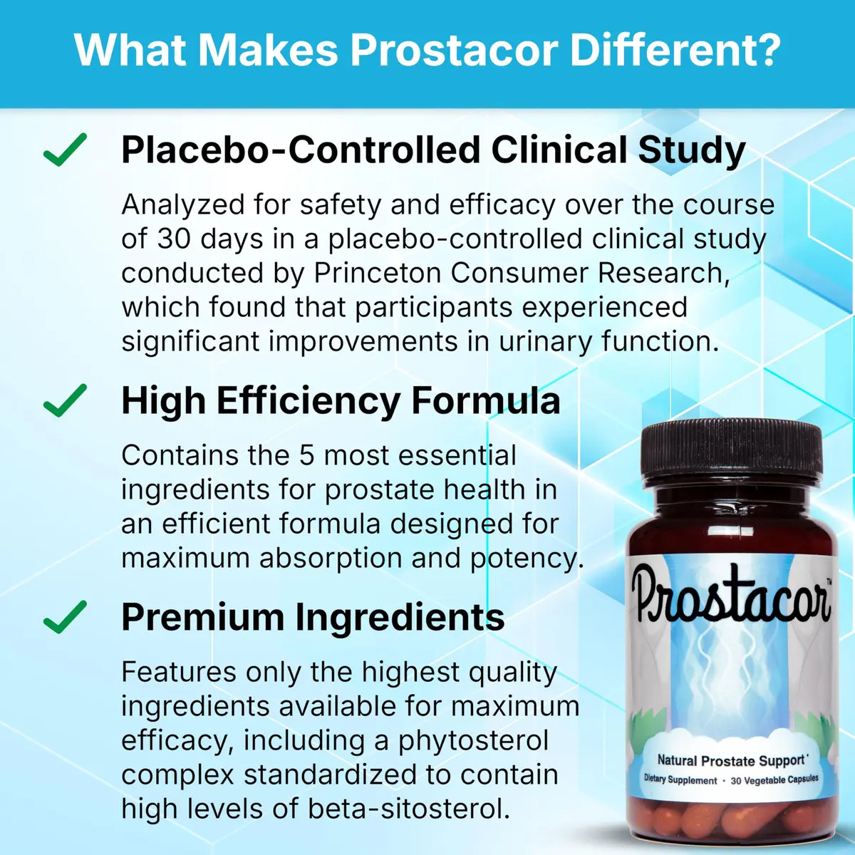 Prostacor Natural Prostate Support Supplement for Men, Vegan, Gluten-Free 30 Count (Pack of 1) | Supports Healthy Urine Flow, Fewer Urges, Bladder Control, and Uninterrupted, Restful Sleep Through the Night - view 4