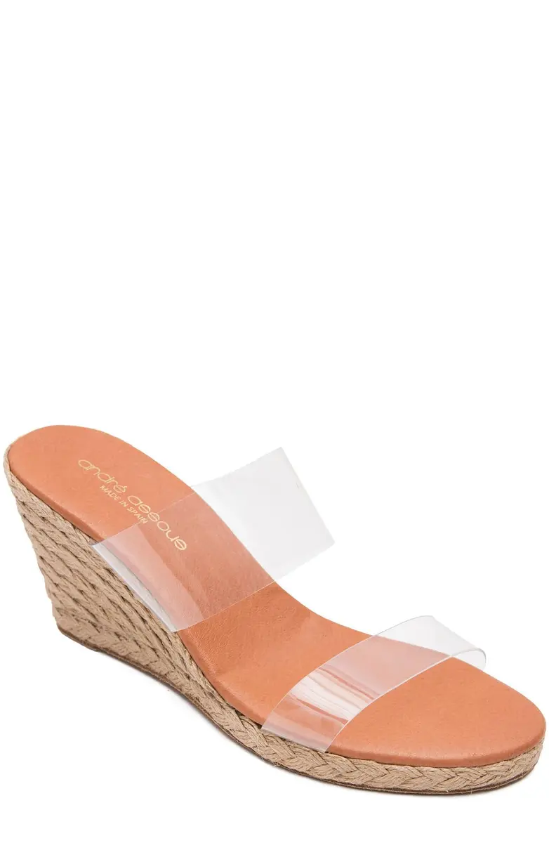 André Assous Anfisa Wedge, Clear, 7 | Elegant European Craftsmanship with Clear Vinyl Straps - main product image