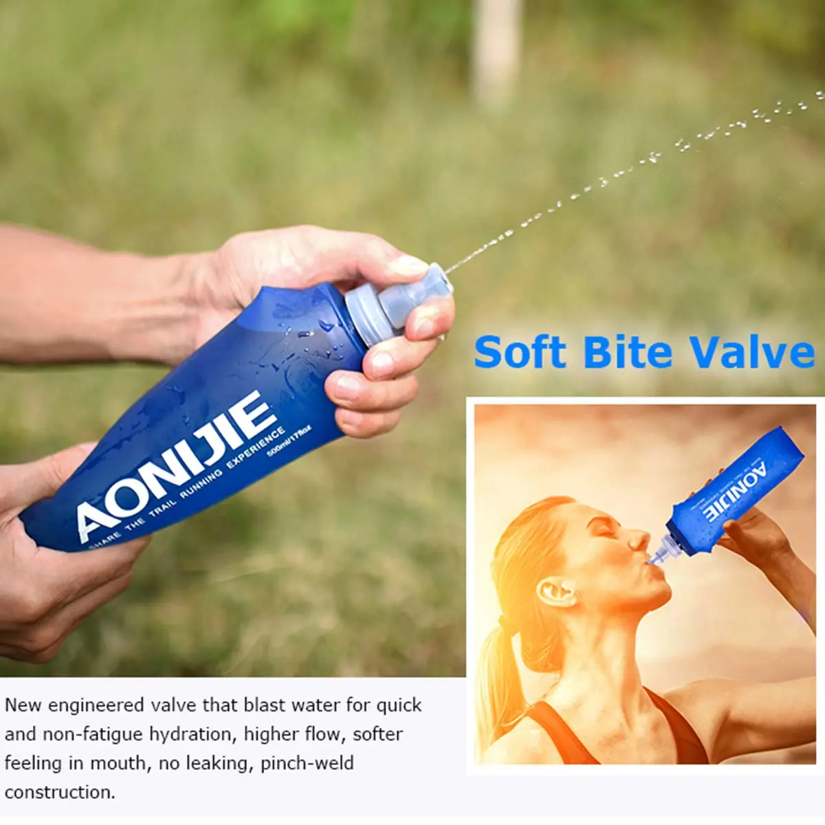 AONIJIE Soft Water Bottle 2 Pack 500ml | Collapsible, BPA-Free Hydration Flask for Cycling & Outdoors - view 7