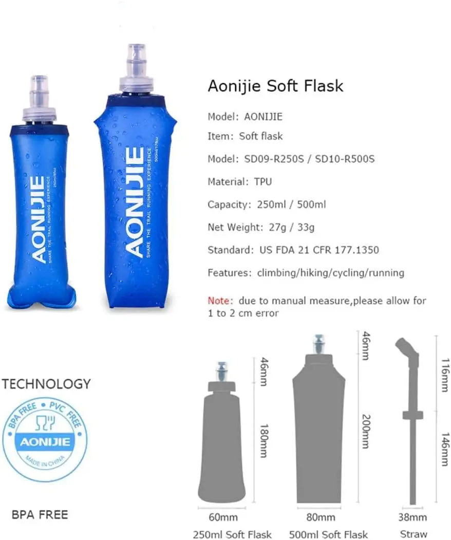 AONIJIE Soft Water Bottle 2 Pack 500ml | Collapsible, BPA-Free Hydration Flask for Cycling & Outdoors - view 3