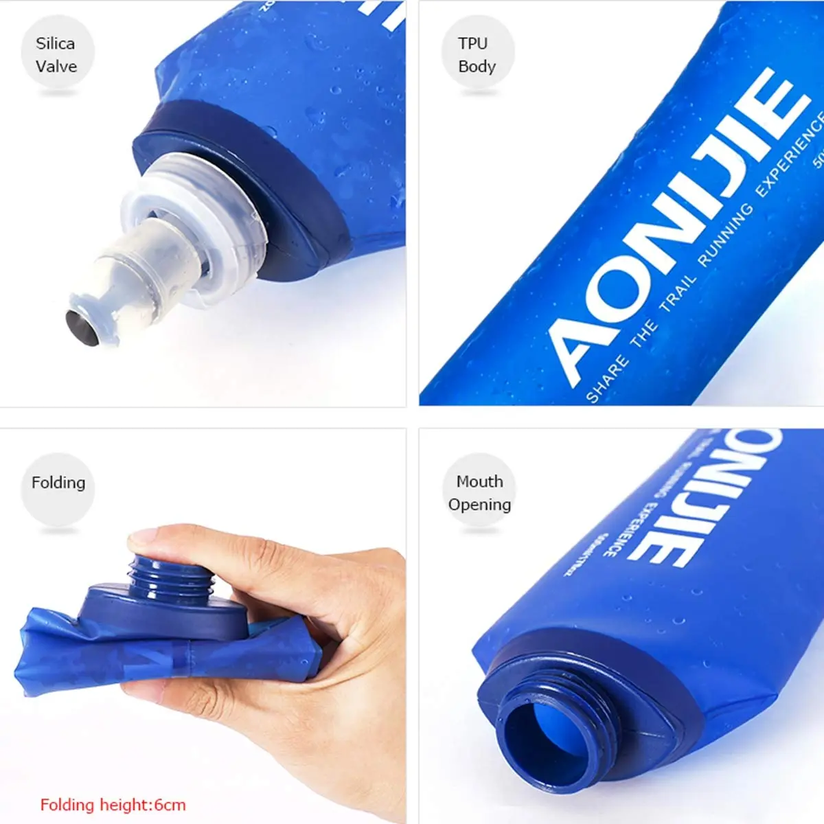 AONIJIE Soft Water Bottle 2 Pack 500ml | Collapsible, BPA-Free Hydration Flask for Cycling & Outdoors - view 4