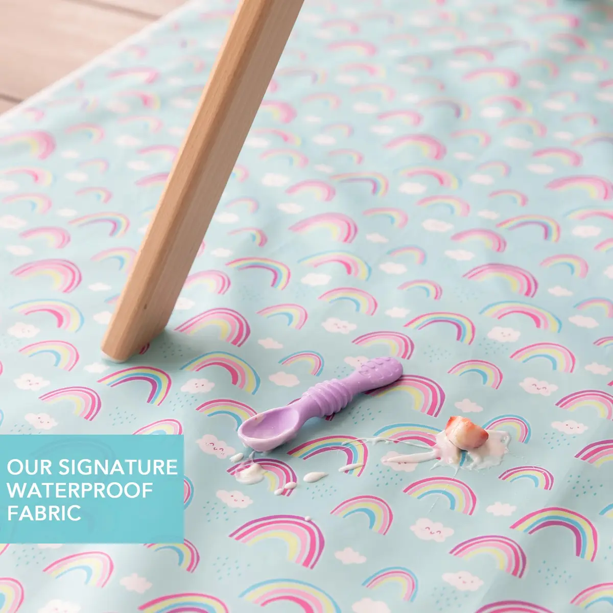 Bumkins Splat Mat 42x42 Inch Waterproof Reusable Fabric for Kids, Arts & Crafts, Playtime, Rainbow Blue - view 3