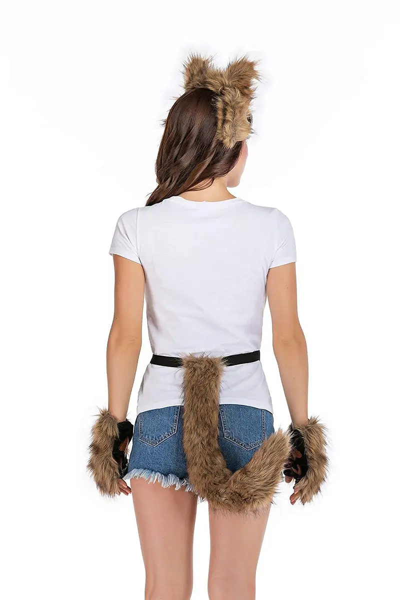 HAOAN Gray Apparel Costume Set for Women & Men | Animal Tail & Ears, Gloves, Adjustable Fit - view 6