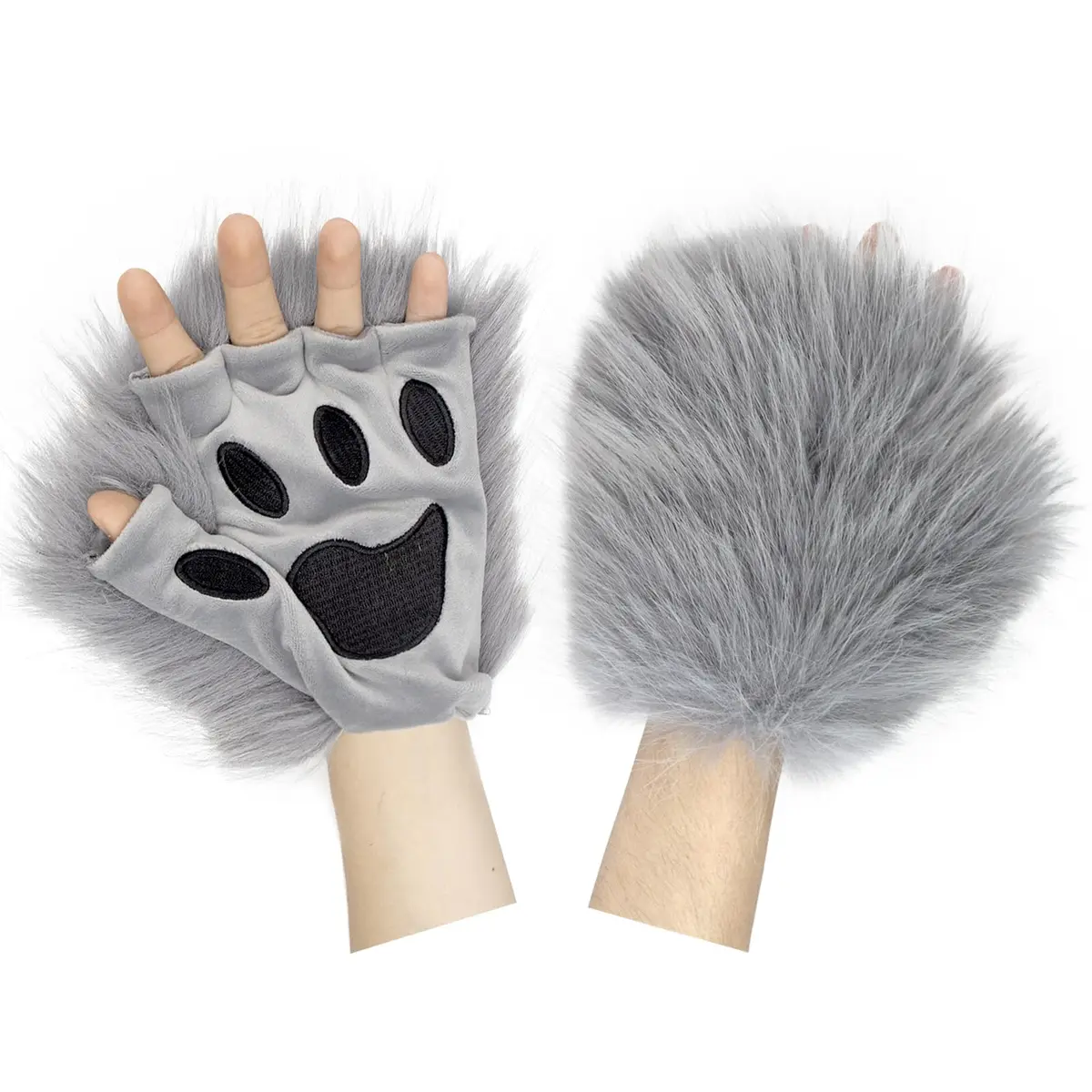 HAOAN Gray Apparel Costume Set for Women & Men | Animal Tail & Ears, Gloves, Adjustable Fit - view 2