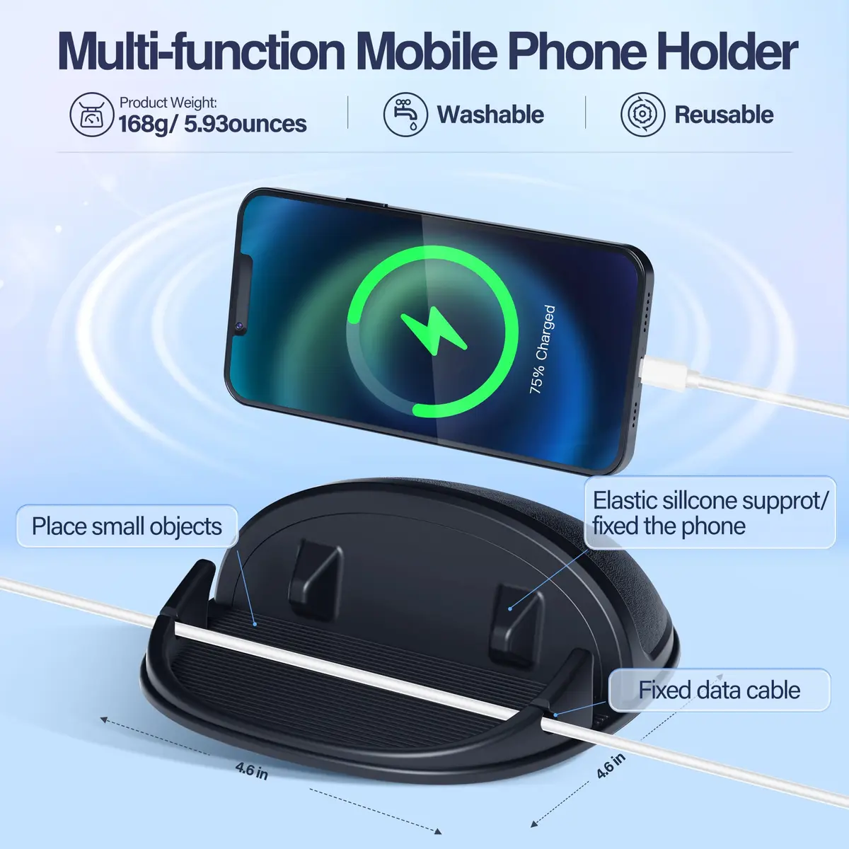 Loncaster Black Silicone Car Phone Holder Mat 12mm Thick | Grips Phones Securely on Dashboard - view 5
