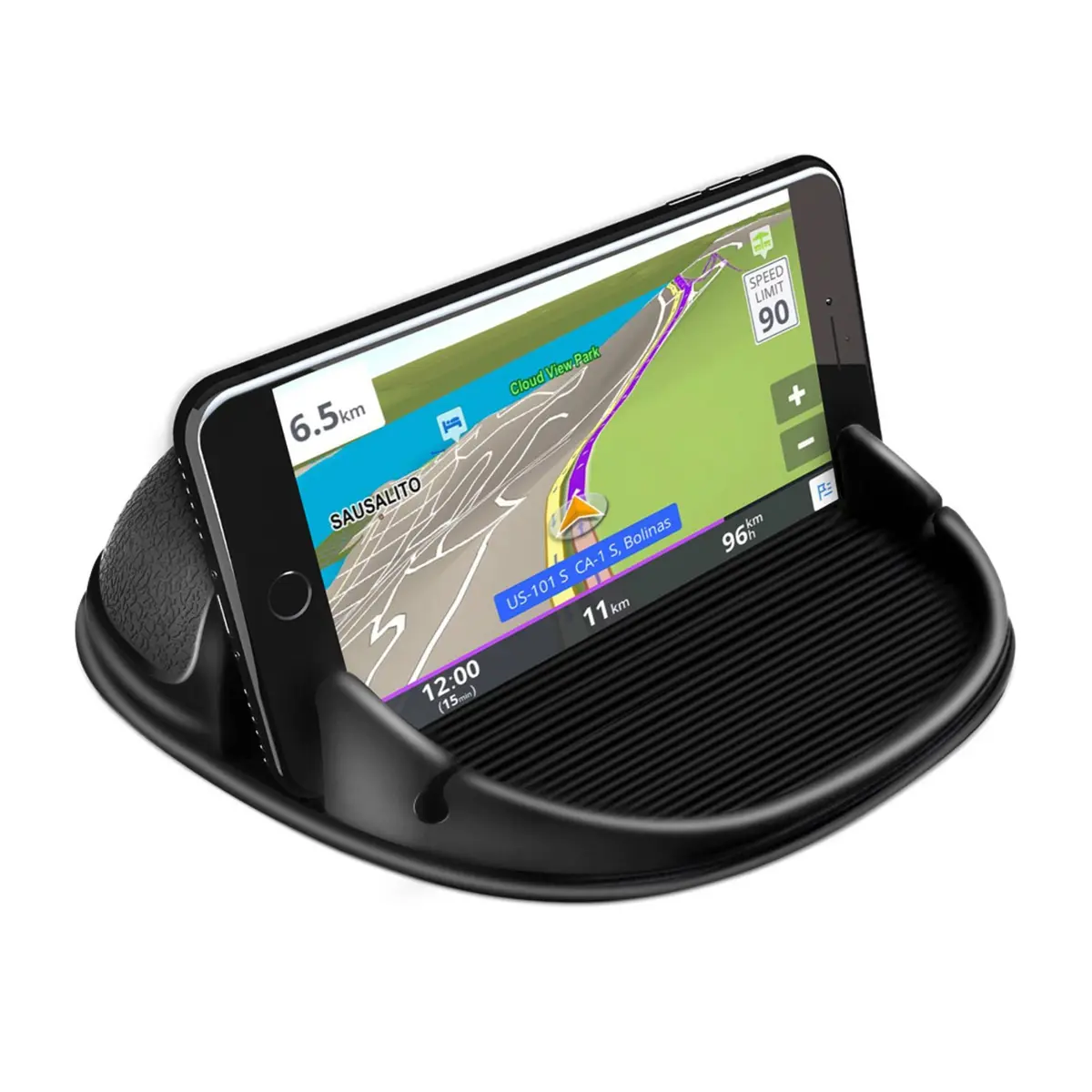 Loncaster Black Silicone Car Phone Holder Mat 12mm Thick | Grips Phones Securely on Dashboard - main product image