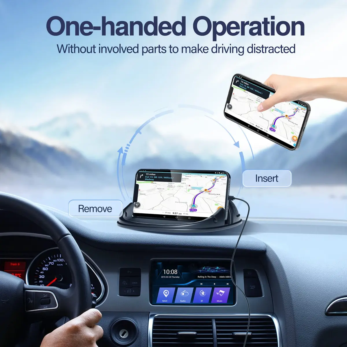 Loncaster Black Silicone Car Phone Holder Mat 12mm Thick | Grips Phones Securely on Dashboard - view 3