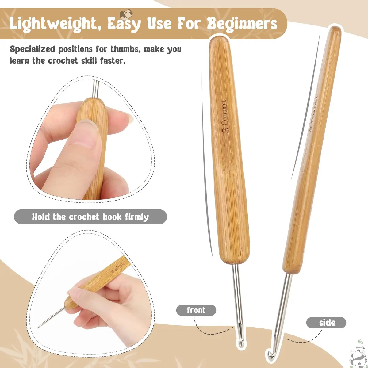 Katech Crochet Hook Set for Beginners, 10 Sizes, Ergonomic Wooden Handles | Durable Stainless Steel, Ideal for Fine Work - view 2