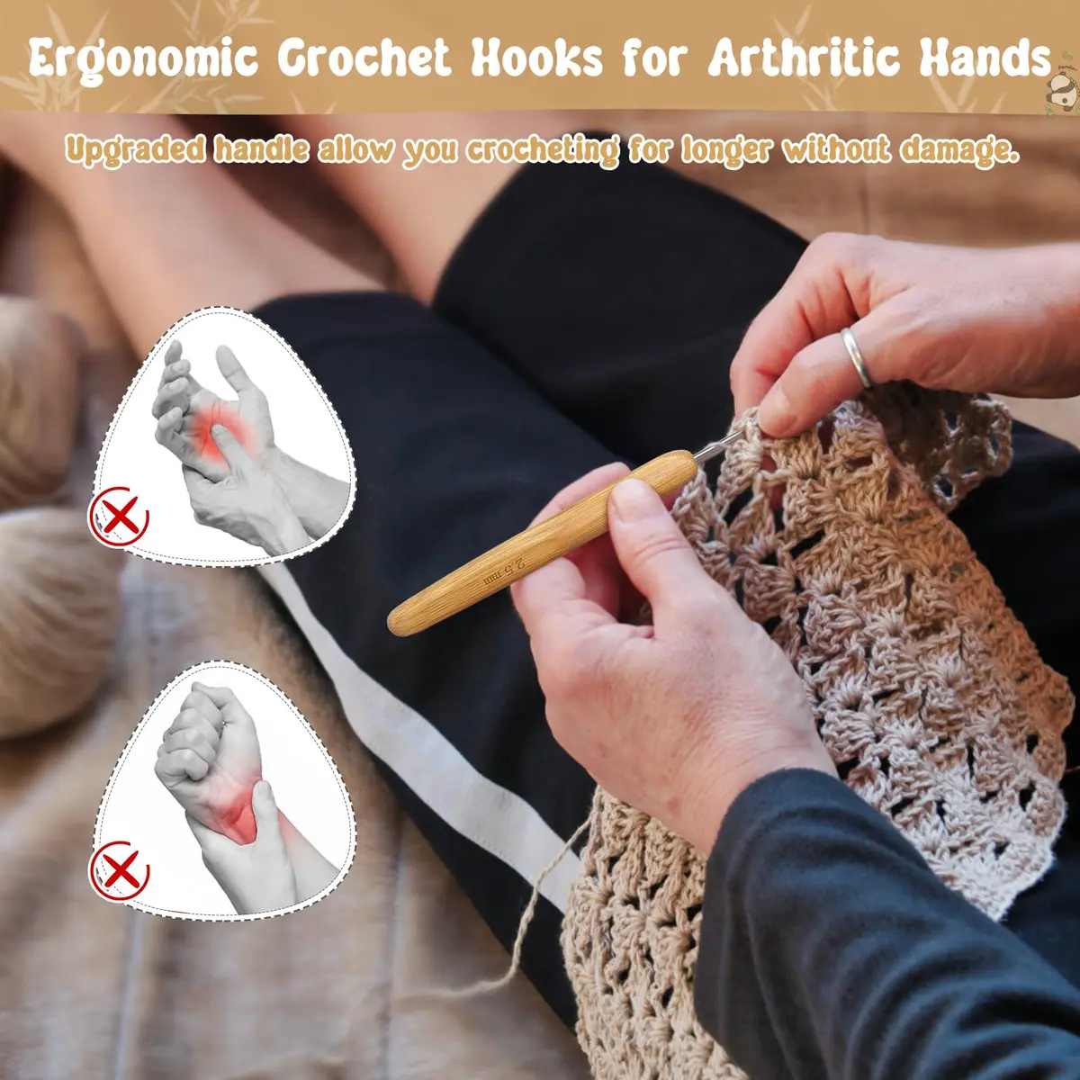 Katech Crochet Hook Set for Beginners, 10 Sizes, Ergonomic Wooden Handles | Durable Stainless Steel, Ideal for Fine Work - view 3
