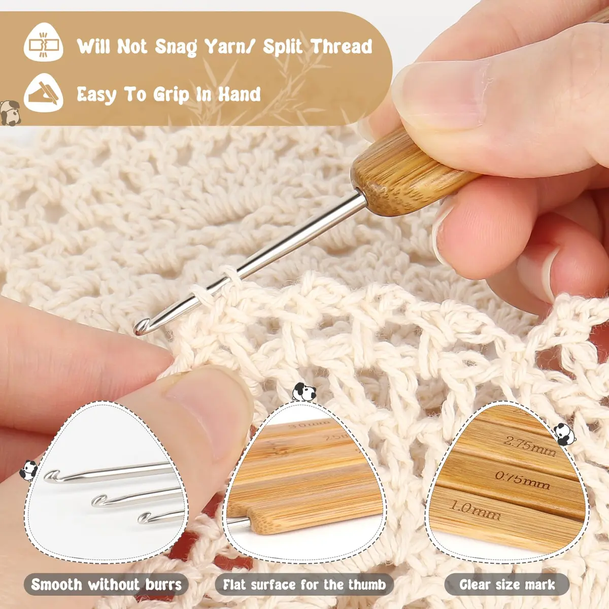 Katech Crochet Hook Set for Beginners, 10 Sizes, Ergonomic Wooden Handles | Durable Stainless Steel, Ideal for Fine Work - view 4