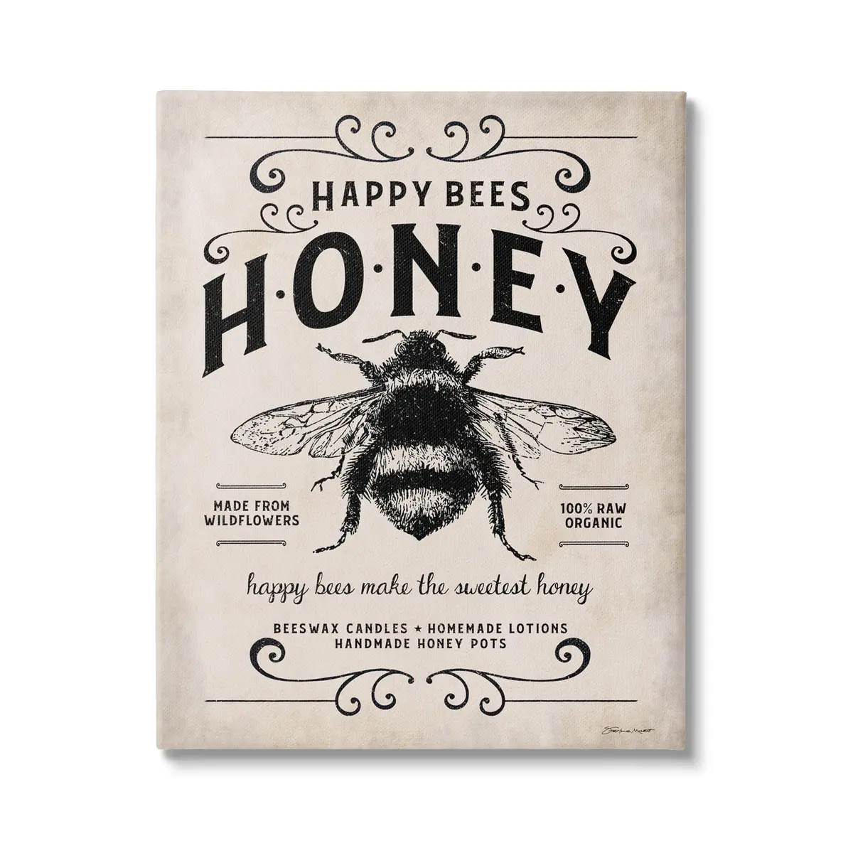 Stupell Industries Honey Bee Rustic Farm Textured Canvas Art 20"L x 16"W | Ready to Hang, Made in USA - main product image