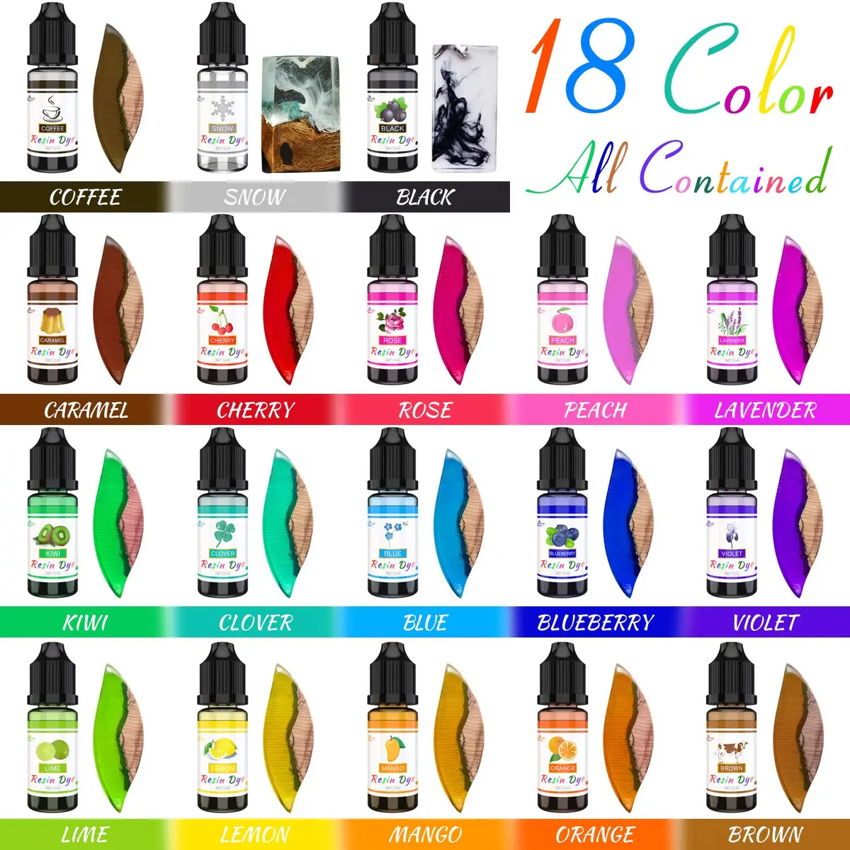 Limino Liquid Dye 0.35 oz | 18 Vibrant Epoxy UV Resin Colors for Art & Crafts - view 2