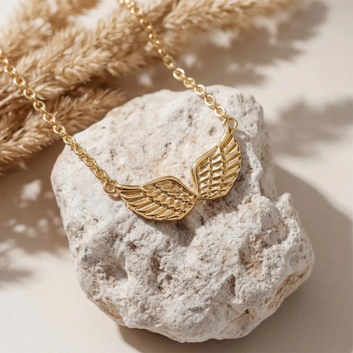 MEVECCO Dainty Angel Wings Necklace for Women | 18K Gold Plated Brass, 40.4 cm (15.7 in) Chain with 5 cm (2 in) Extender - view 4