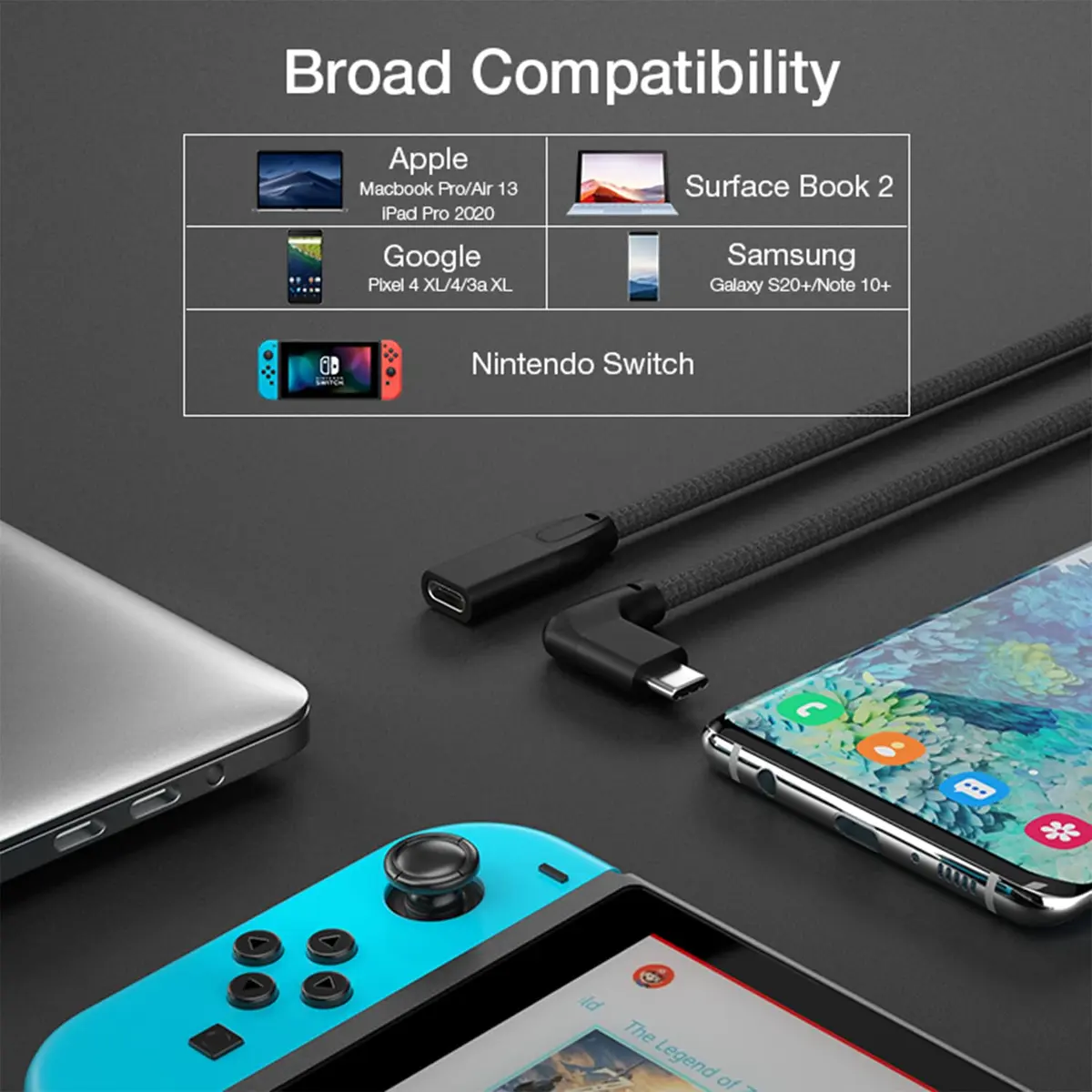 UseBean 90 Degree USB C Extension Cable 0.6FT (18cm) | USB 3.2 Gen 2 20Gbps 100W PD 4K@60Hz - view 6