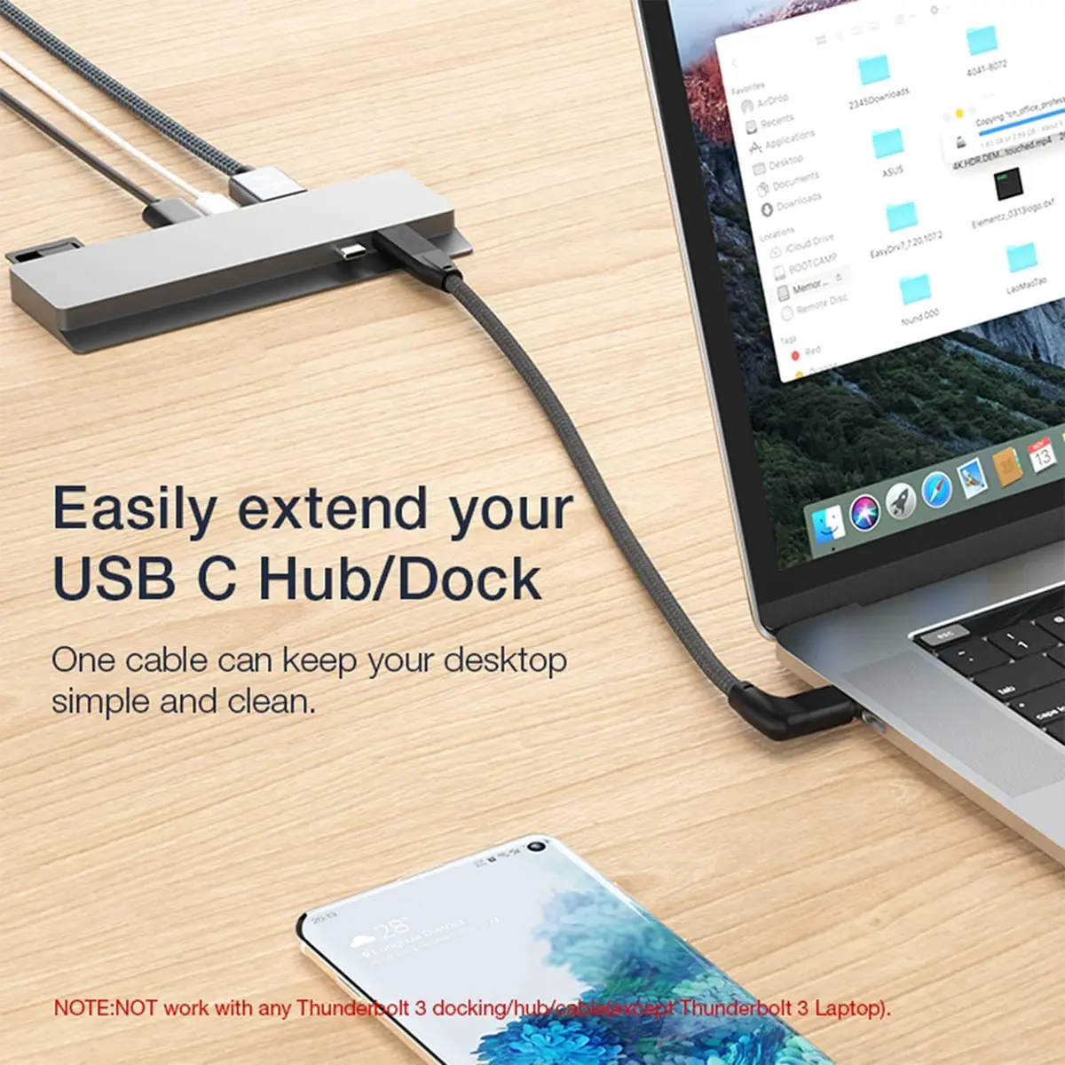 UseBean 90 Degree USB C Extension Cable 0.6FT (18cm) | USB 3.2 Gen 2 20Gbps 100W PD 4K@60Hz - view 3