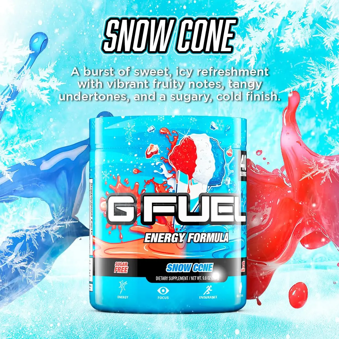 G Fuel Snow Cone Energy Drink Powder 9.9oz | Sugar-Free Focus & Antioxidants - view 5