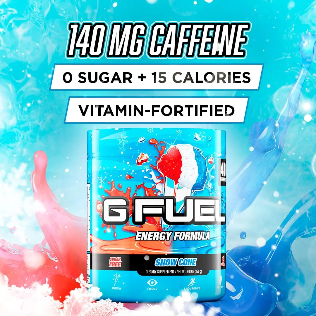 G Fuel Snow Cone Energy Drink Powder 9.9oz | Sugar-Free Focus & Antioxidants - view 2