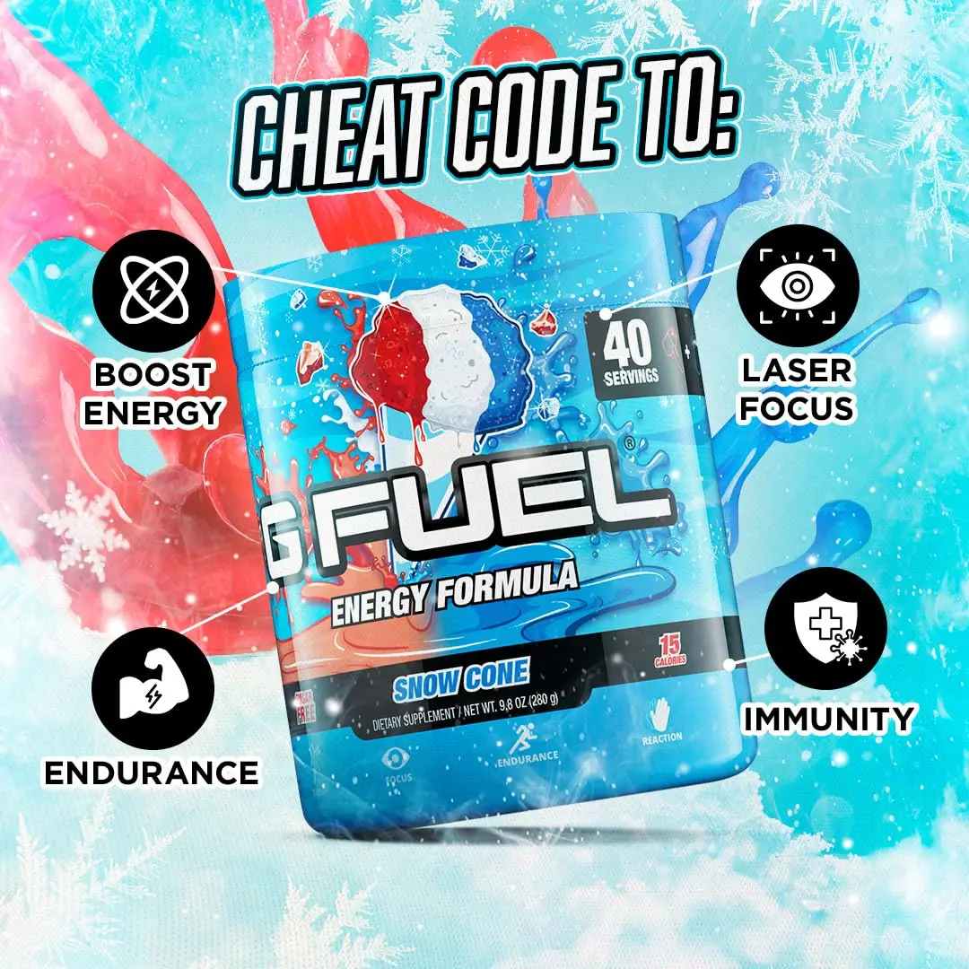G Fuel Snow Cone Energy Drink Powder 9.9oz | Sugar-Free Focus & Antioxidants - view 3