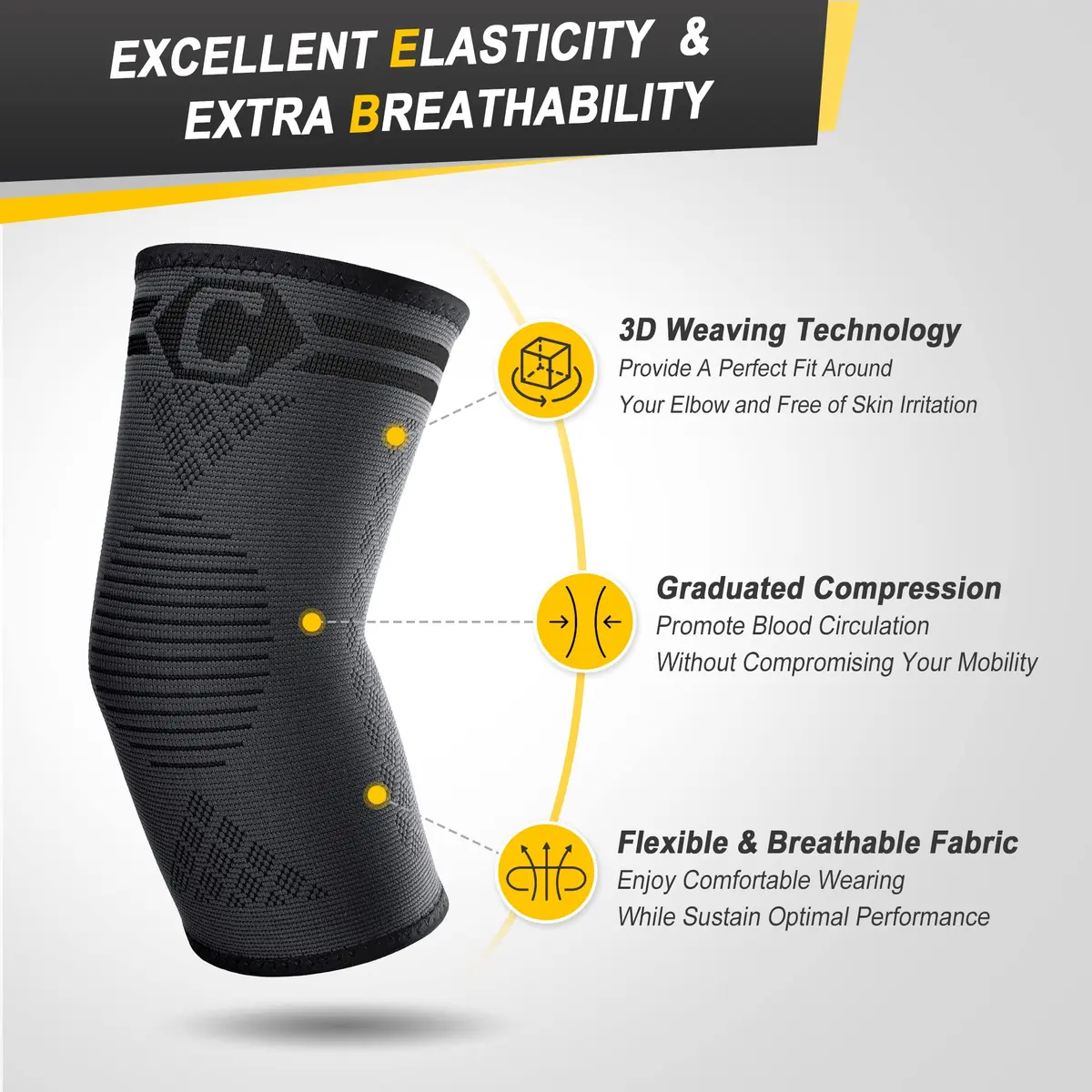 CAMBIVO Elbow Brace Compression Sleeve 2-Pack (20cm/7.87in) | Graduated Compression for Tennis & Golfer's Elbow Pain Relief - view 2