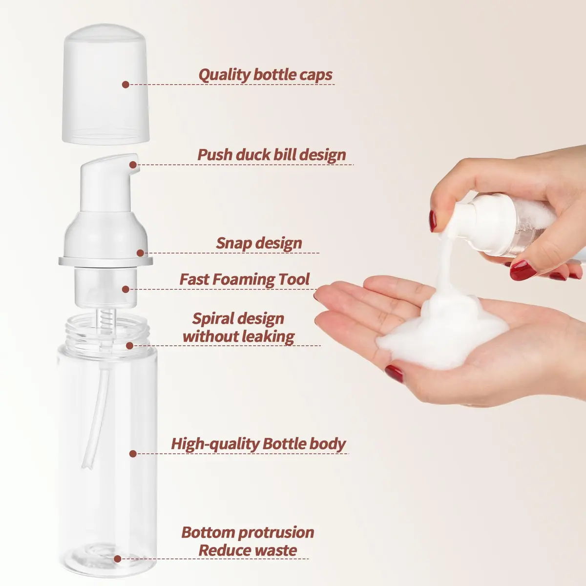 JIUZHU 10 Pcs 2oz (60ml) Clear PET Foaming Soap Pump Bottles | BPA-Free for Travel & Cosmetics - view 5