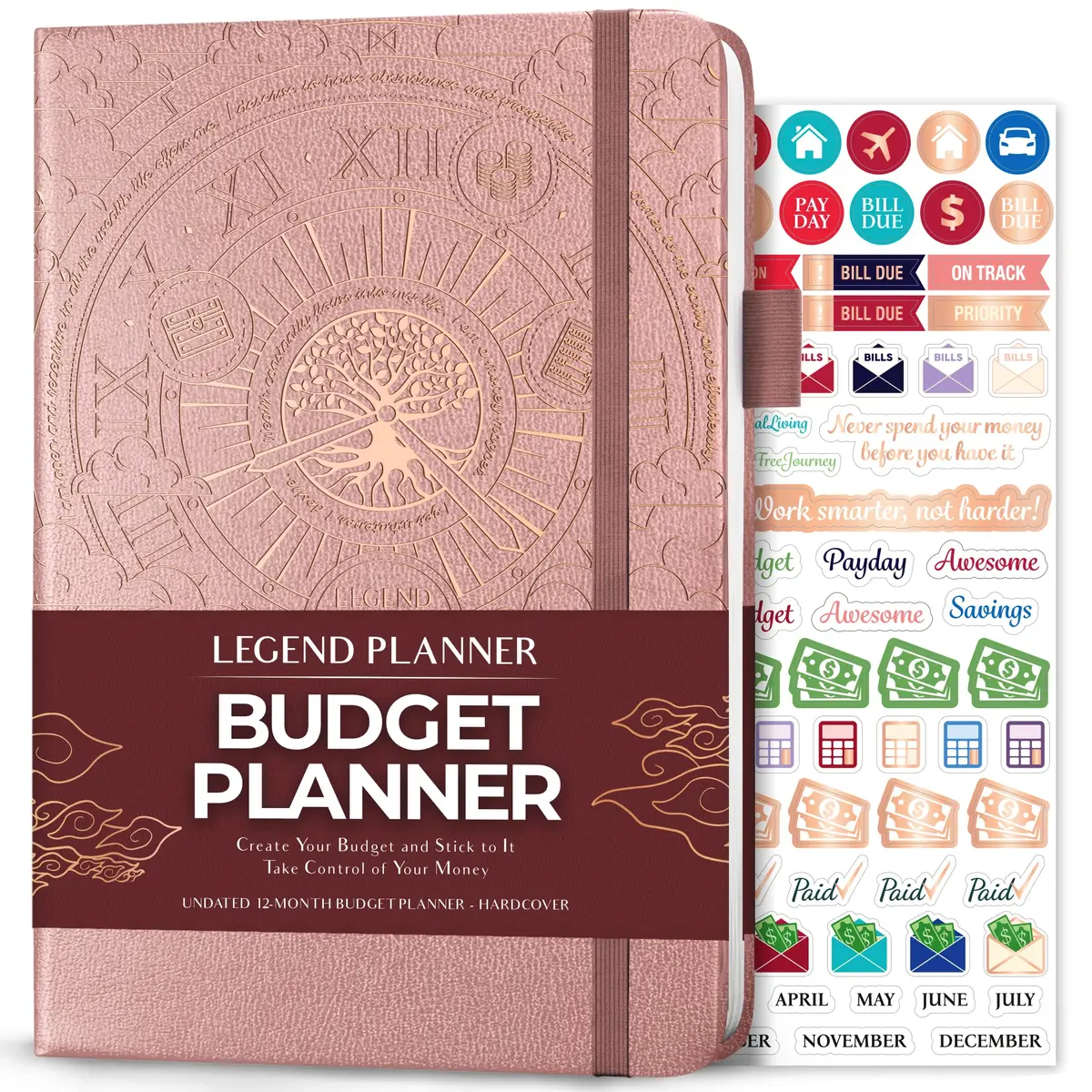 Legend Budget Planner Undated Monthly Budgeting & Bill Book Rose Gold A5 (5.5 x 8.3 in) | Organize Finances & Track Spending - main product image