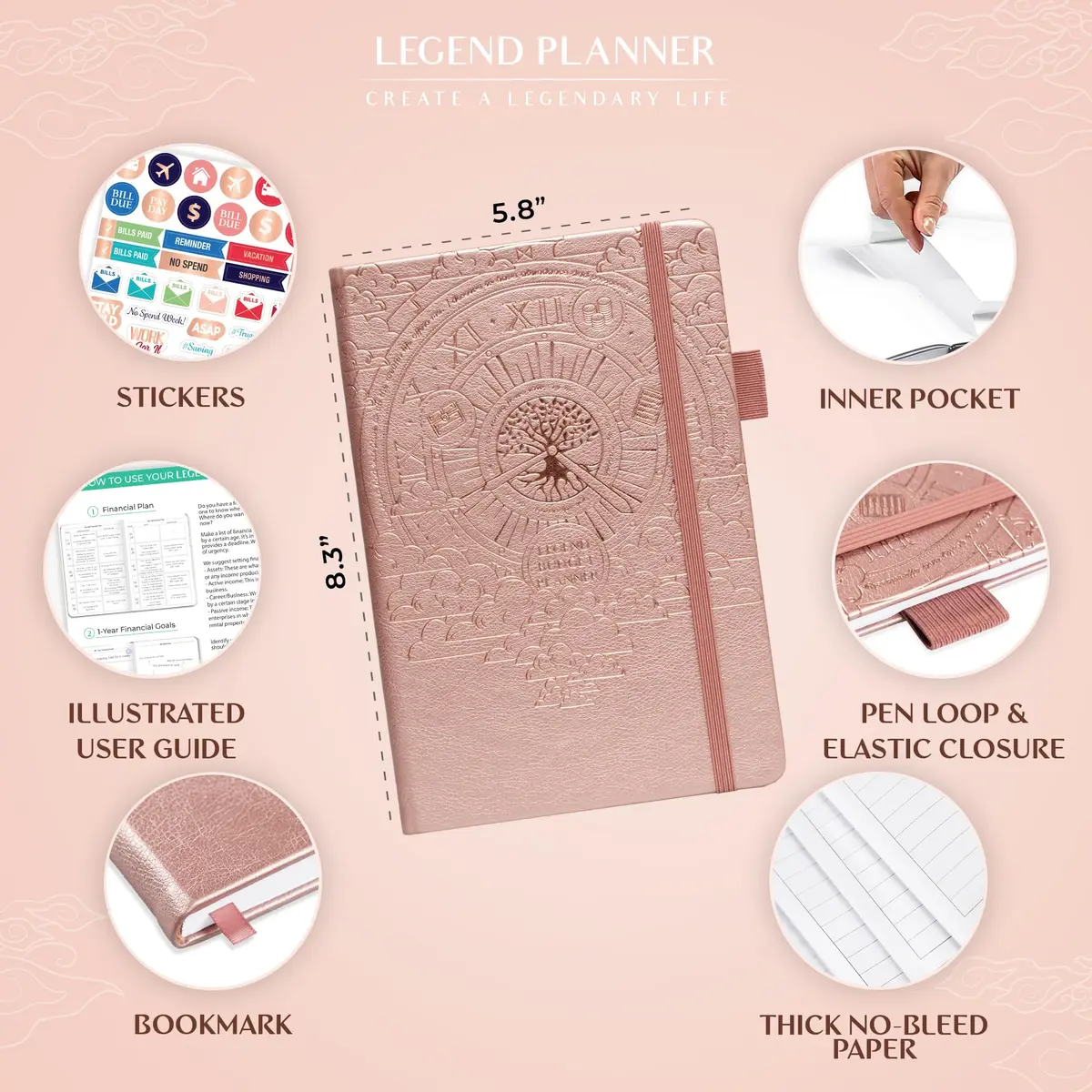 Legend Budget Planner Undated Monthly Budgeting & Bill Book Rose Gold A5 (5.5 x 8.3 in) | Organize Finances & Track Spending - view 2