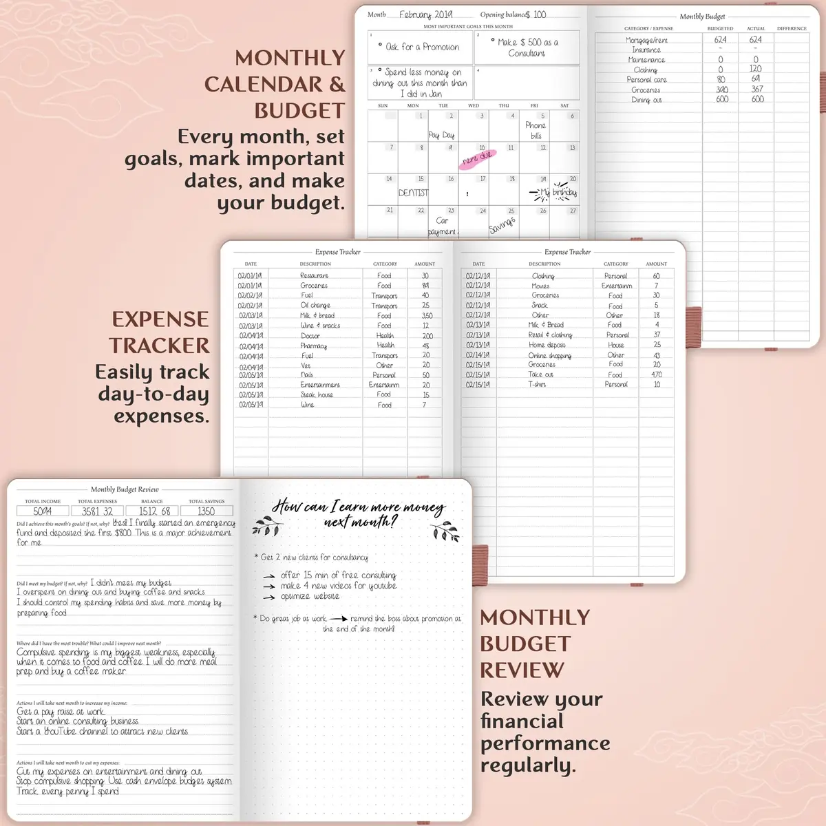 Legend Budget Planner Undated Monthly Budgeting & Bill Book Rose Gold A5 (5.5 x 8.3 in) | Organize Finances & Track Spending - view 4