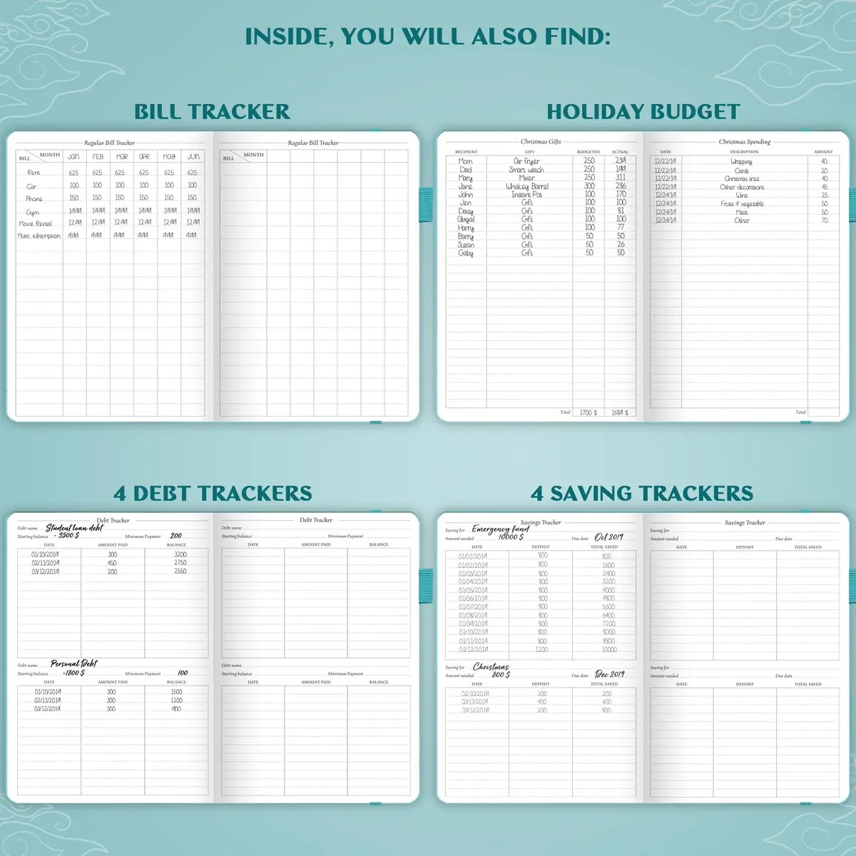 Legend Budget Planner Undated Monthly Budgeting & Bill Book Turquoise A5 (13.97cm x 21.08cm) - view 5
