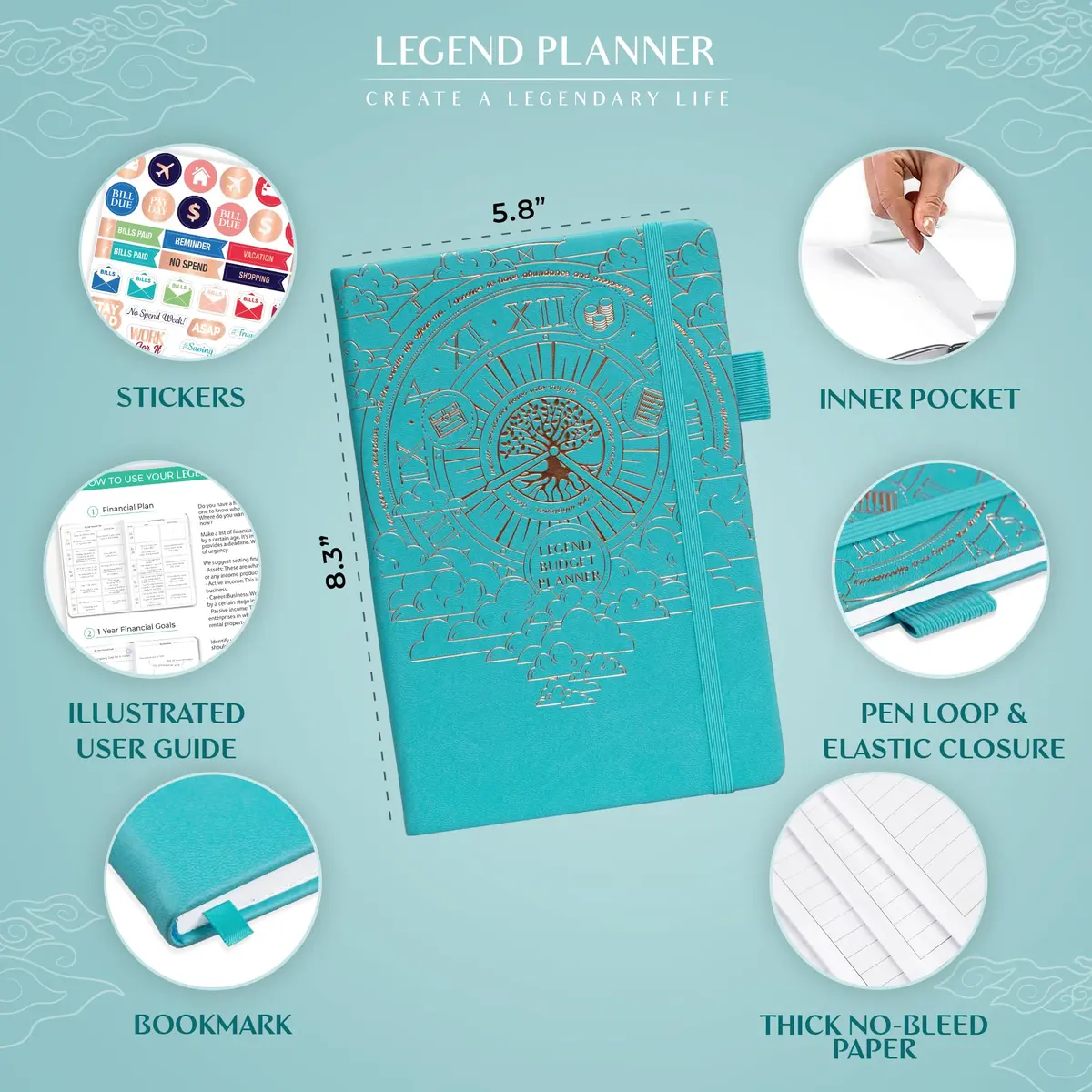 Legend Budget Planner Undated Monthly Budgeting & Bill Book Turquoise A5 (13.97cm x 21.08cm) - view 2