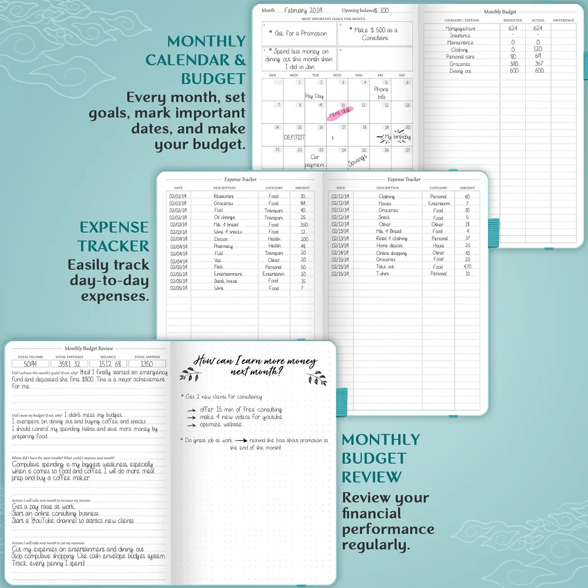 Legend Budget Planner Undated Monthly Budgeting & Bill Book Turquoise A5 (13.97cm x 21.08cm) - view 4