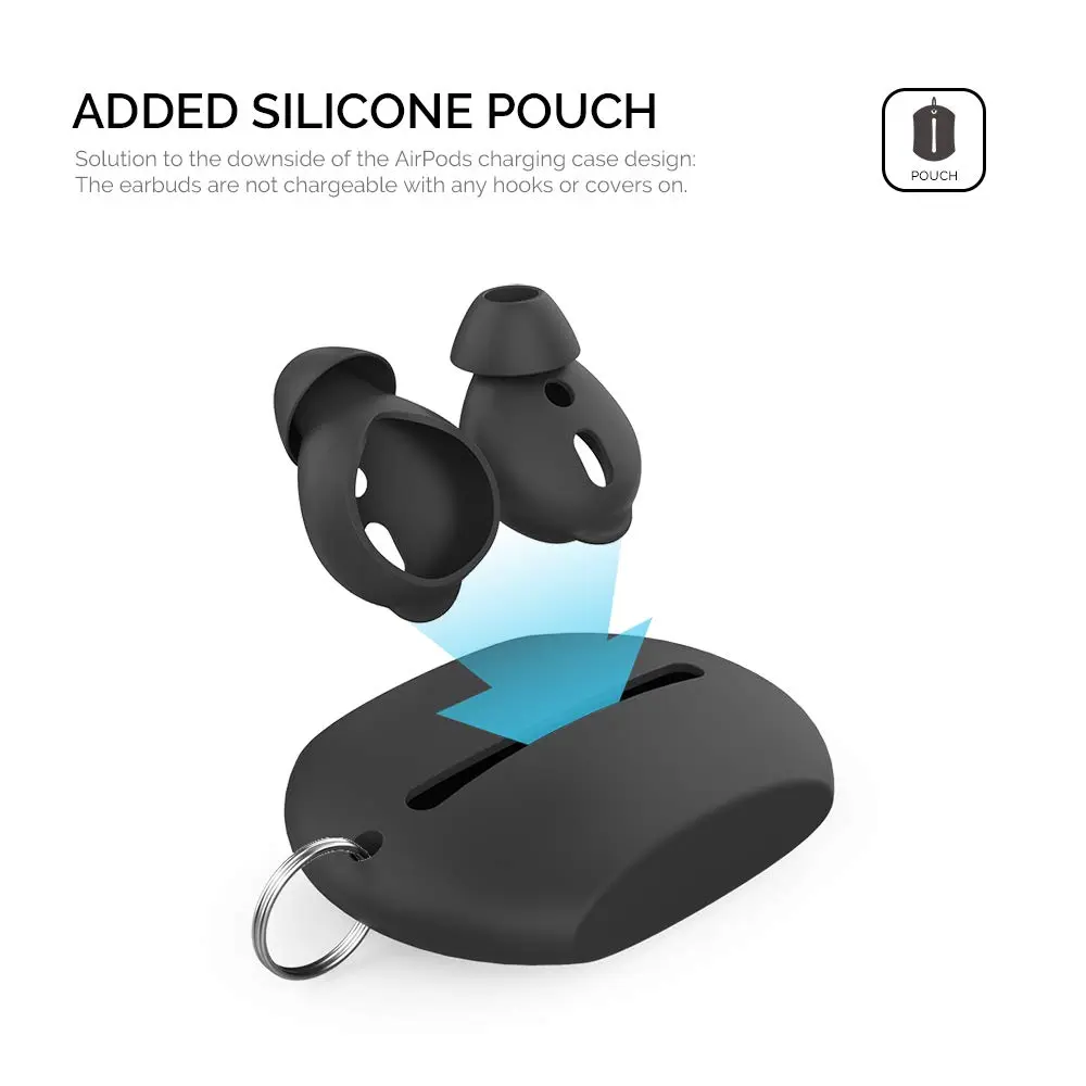 AHASTYLE Black Silicone Ear Tips for AirPods & EarPods, 4 Pairs (2 Large, 2 Small) | Passive Noise Reduction & Bass Enhancement - view 5