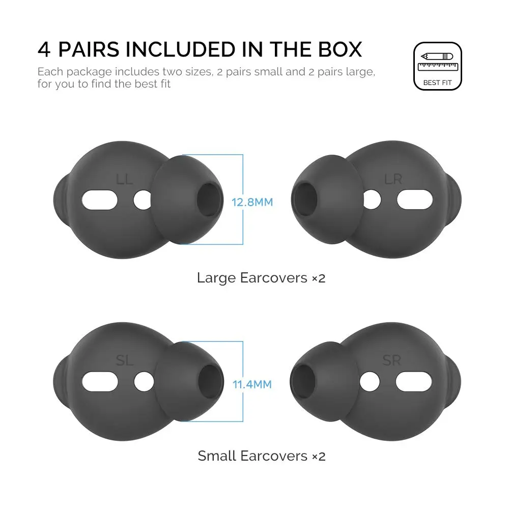 AHASTYLE Black Silicone Ear Tips for AirPods & EarPods, 4 Pairs (2 Large, 2 Small) | Passive Noise Reduction & Bass Enhancement - view 2