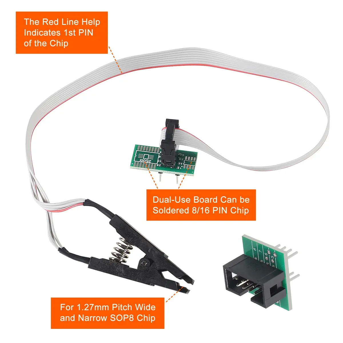 ACEIRMC SOIC8 SOP8 Test Clip For EEPROM 93CXX / 25CXX / 24CXX + CH341A 24 25 Series USB Programmer Module Kit (1 sets) - view 4