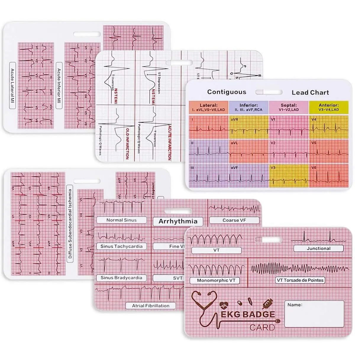 Lisol EKG Badge Card Paramedic Nurse ECG Reference Tool 3.54×2.36 inches | Waterproof PVC - main product image