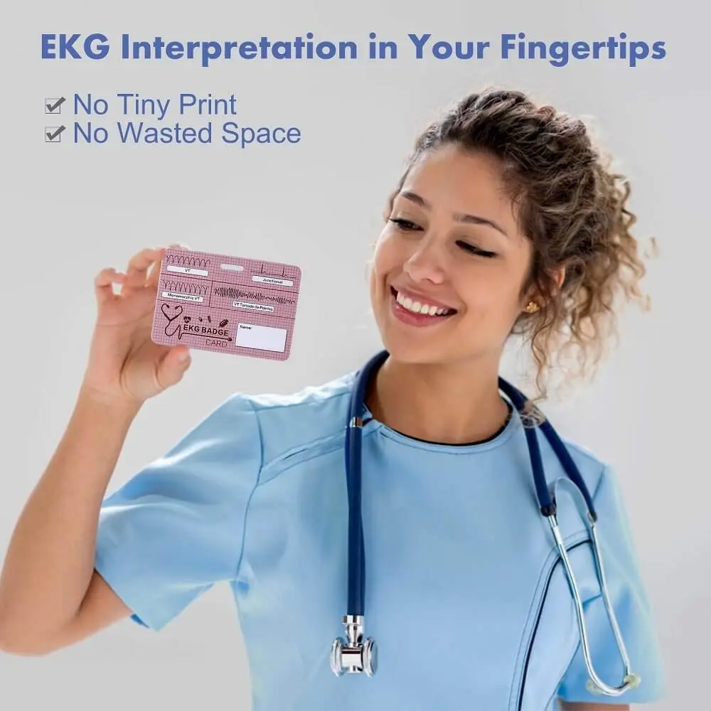 Lisol EKG Badge Card Paramedic Nurse ECG Reference Tool 3.54×2.36 inches | Waterproof PVC - view 2