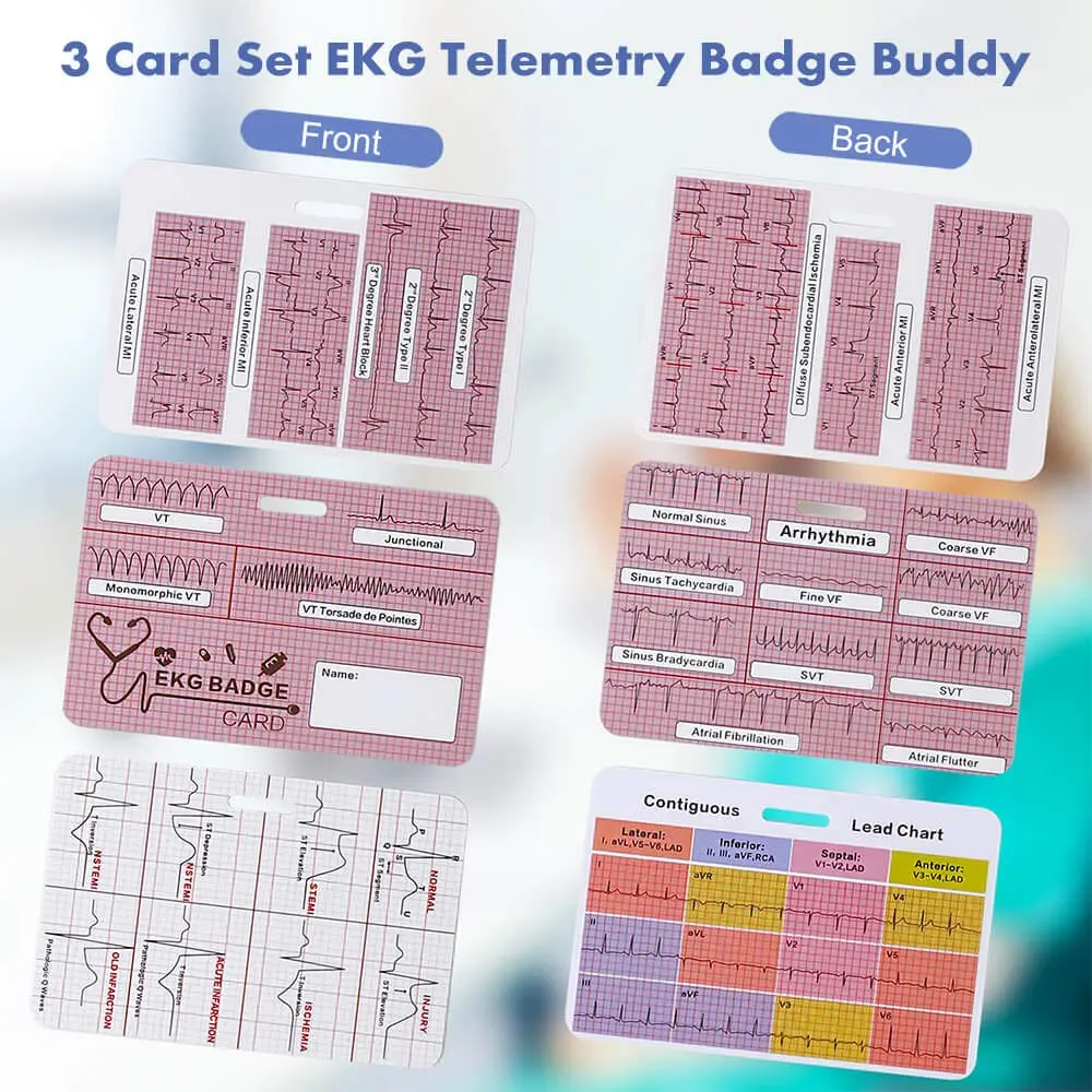 Lisol EKG Badge Card Paramedic Nurse ECG Reference Tool 3.54×2.36 inches | Waterproof PVC - view 3