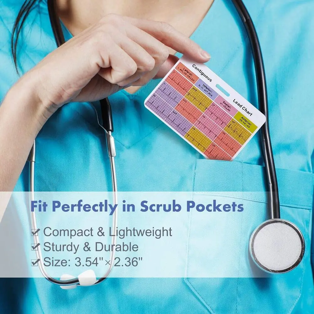 Lisol EKG Badge Card Paramedic Nurse ECG Reference Tool 3.54×2.36 inches | Waterproof PVC - view 4