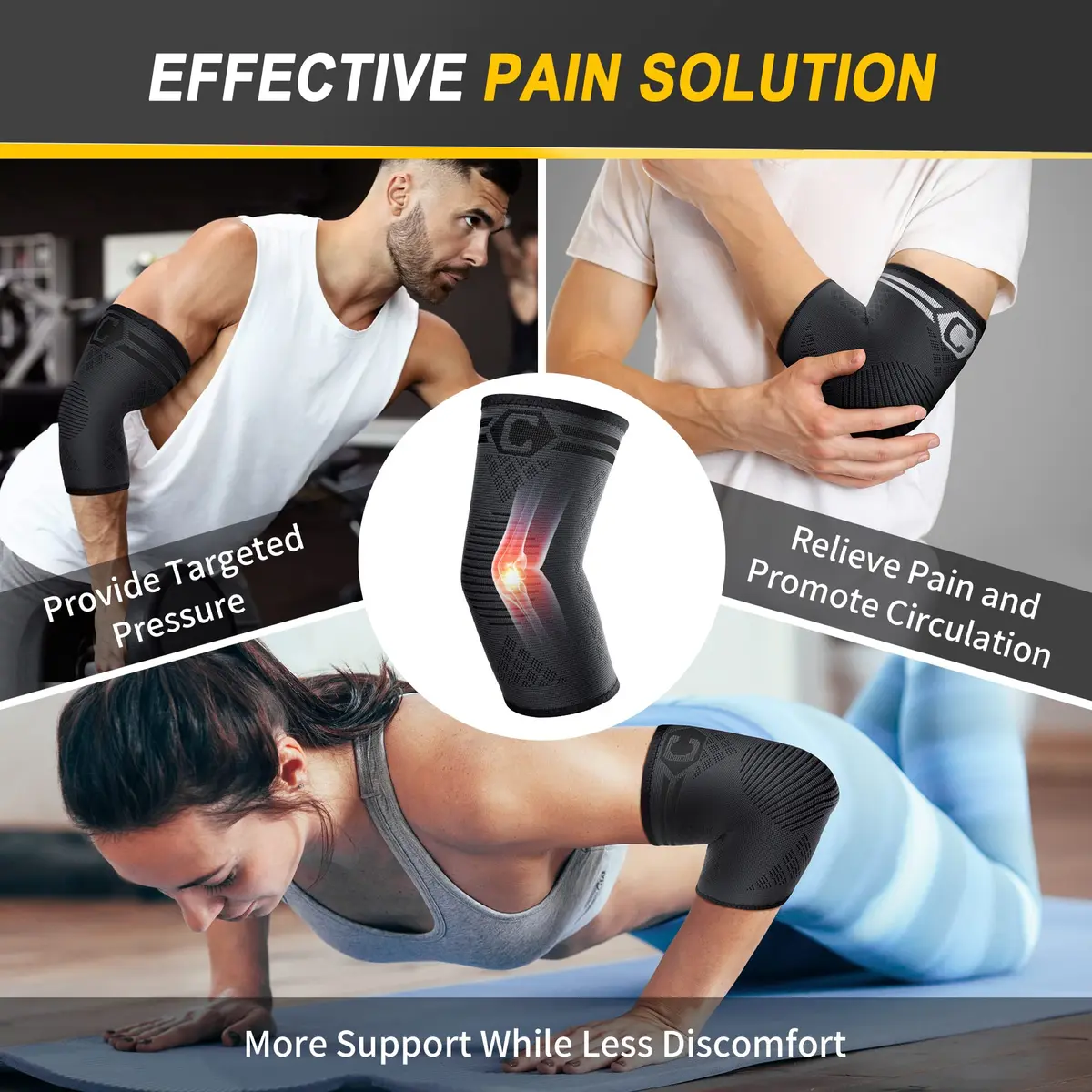 CAMBIVO Elbow Brace Compression Sleeve 2 Pack Black Medium | Graduated Compression for Daily Pain Relief - view 7